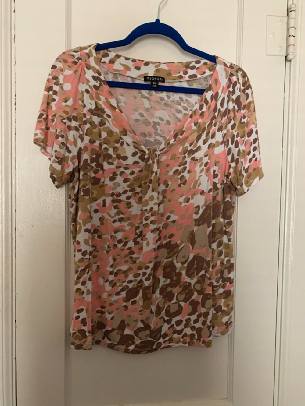 George Pink and Brown Abstract Dot V-Neck Short Sleeve Top